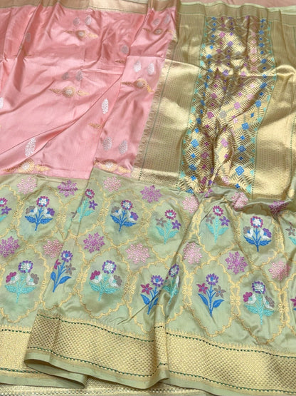 Pista Handwoven Pure Banarasi Ektara Silk Saree