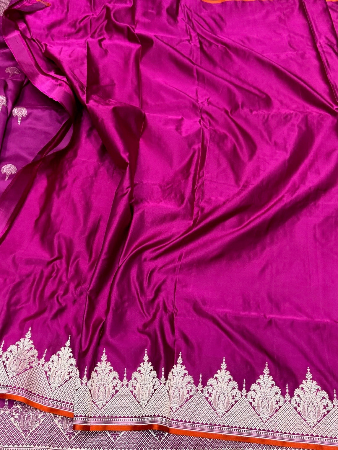 Magenta Pink Handwoven Pure Banarasi Satin Silk Saree – Kadwa Weave | 100% Pure Satin Silk | Authentic Banaras Handloom
