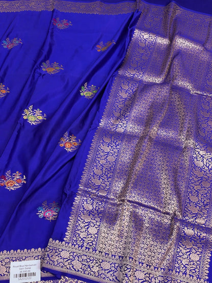 Royal Blue Handwoven Pure Banarasi Satin Silk Saree