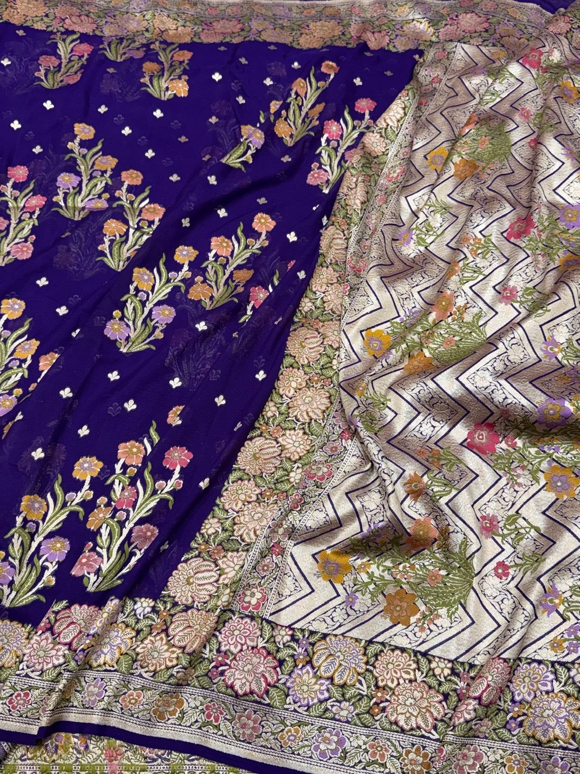 Purple Pure Banarasi Chiffon Georgette Saree