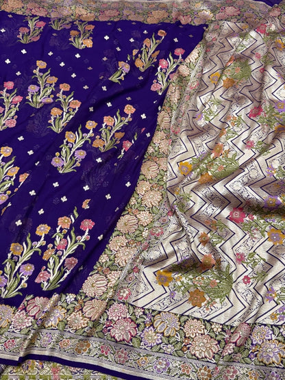 Purple Pure Banarasi Chiffon Georgette Saree