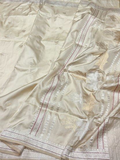 Cream Handwoven Pure Banarasi Ektara Silk Saree