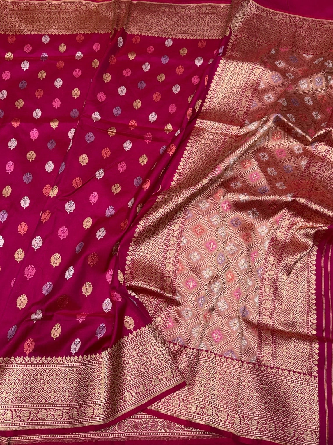 Rani Pink Handwoven Pure Banarasi Silk Saree