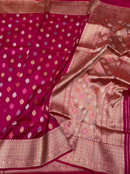 Rani Pink Handwoven Pure Banarasi Silk Saree