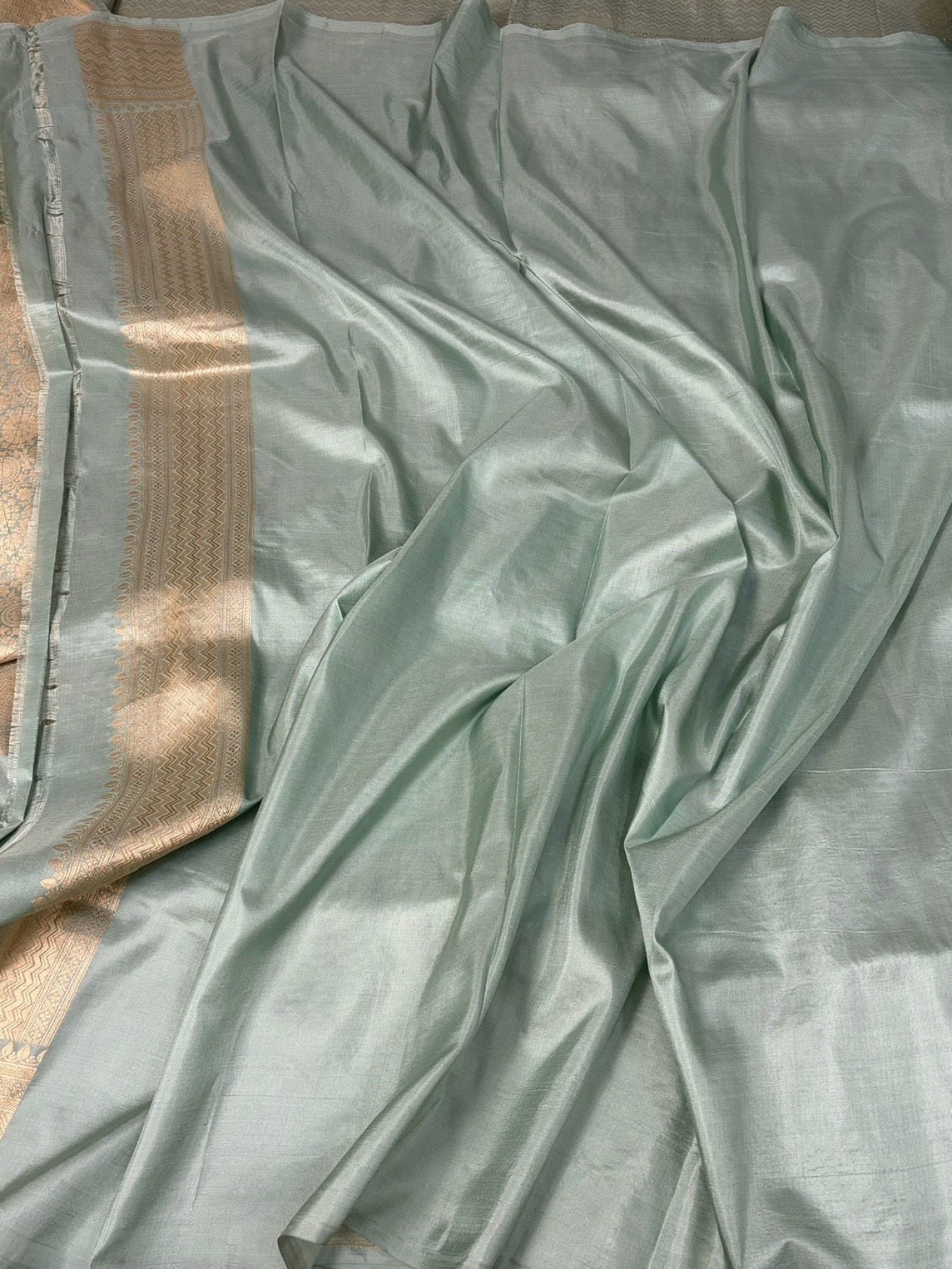 Powder Blue Banarasi Minakari Pure Katan Silk Brocade Saree