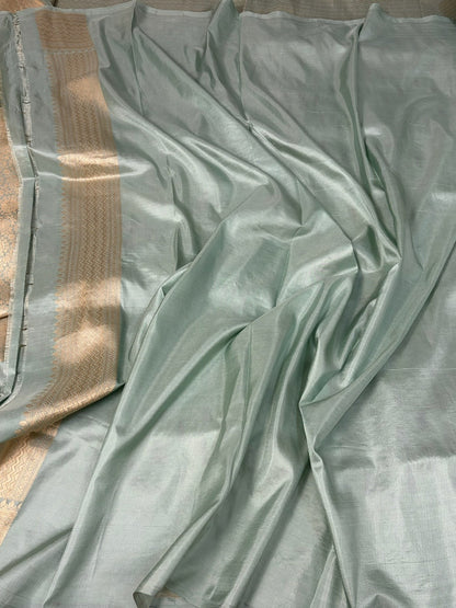 Powder Blue Banarasi Minakari Pure Katan Silk Brocade Saree