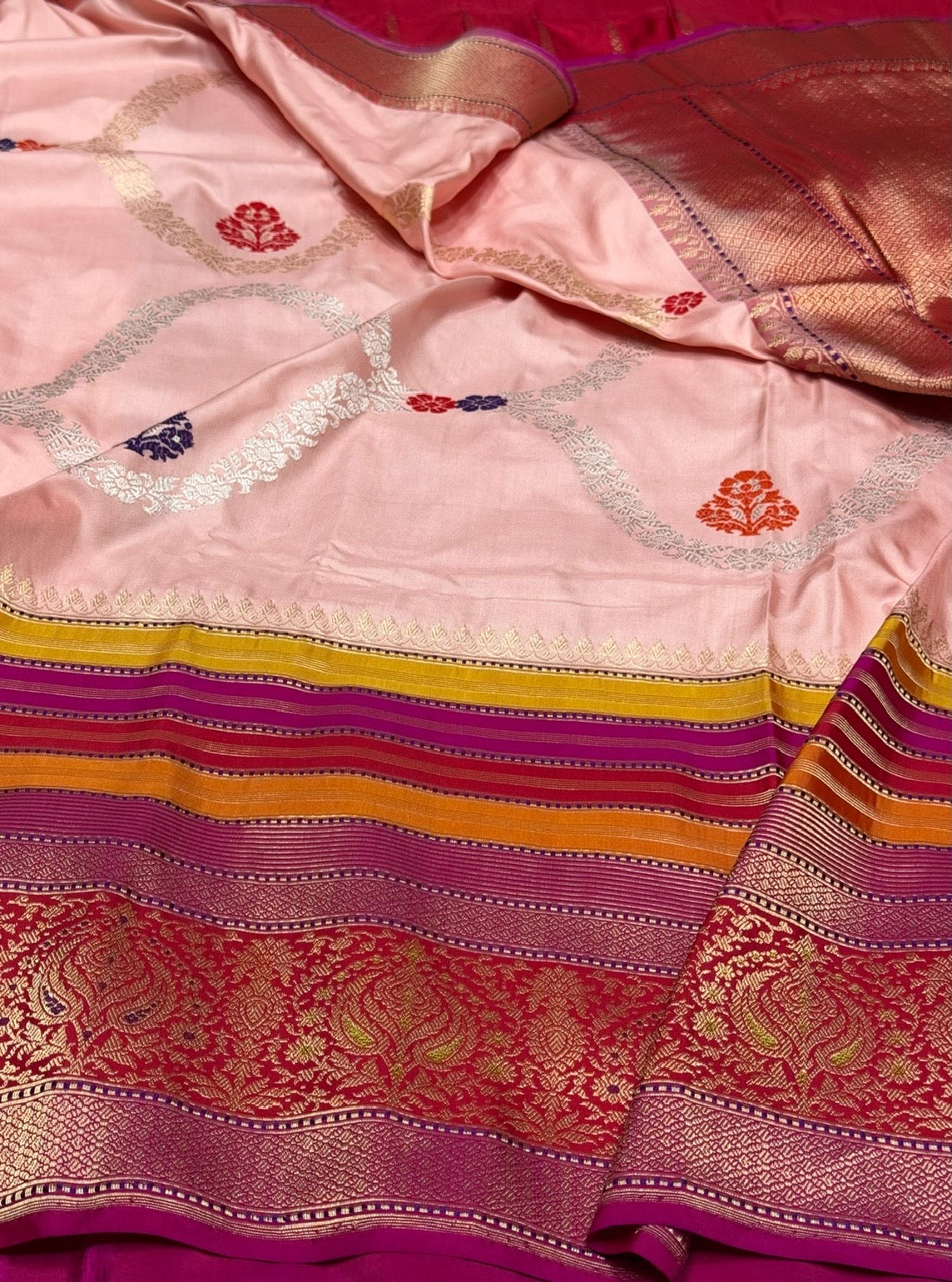 Powder Pink Handwoven Ektara Pure Banarasi Silk Saree