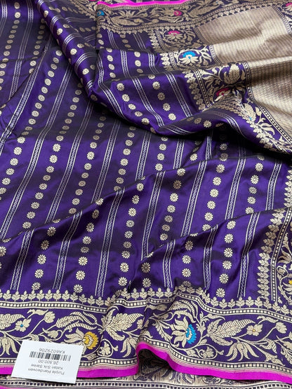 Purple Handwoven Pure Katan Silk Saree