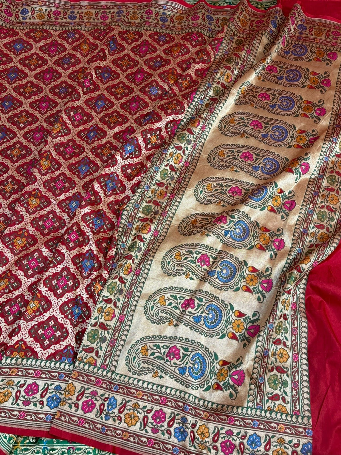 Red Banarasi Gharchola Pure Katan Silk Saree