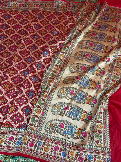 Red Banarasi Gharchola Pure Katan Silk Saree