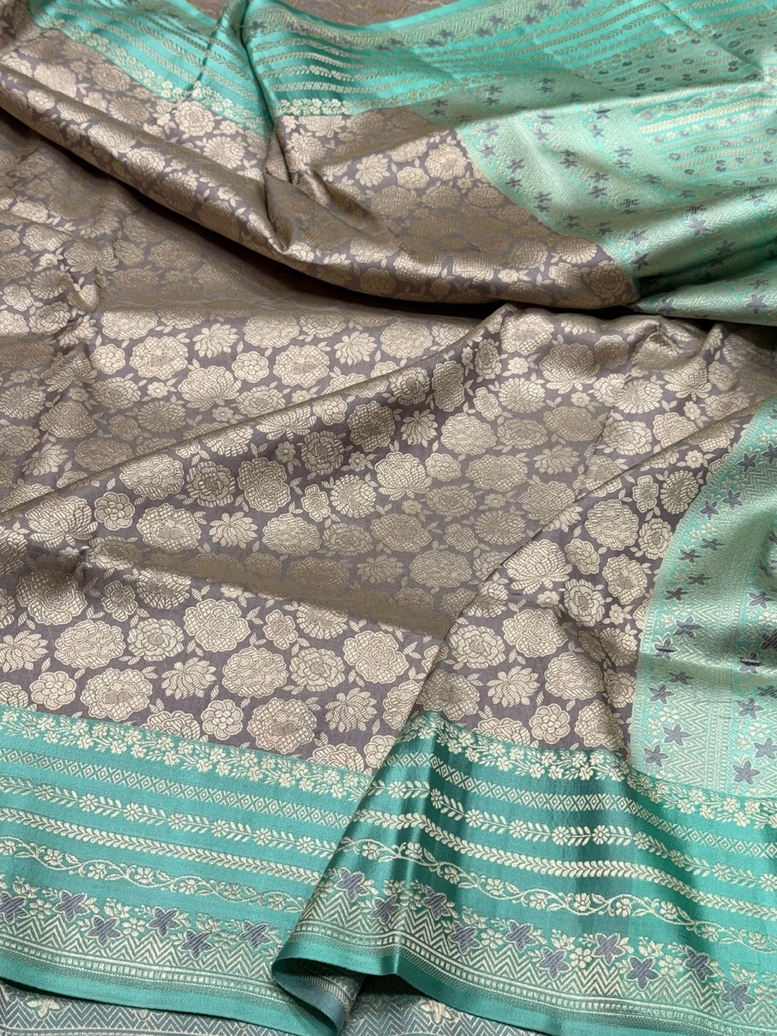 Grey Banarasi Pure Satin Border Silk Saree