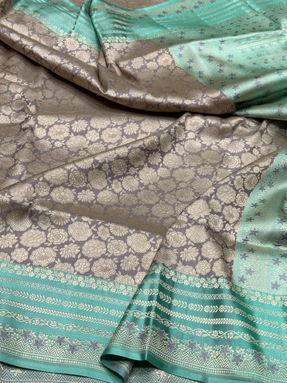 Grey Banarasi Pure Satin Border Silk Saree