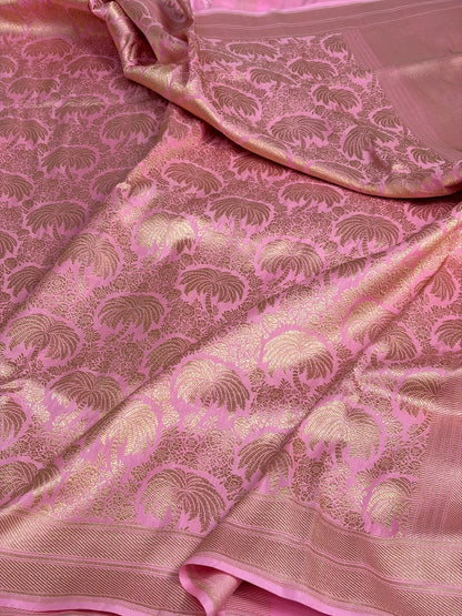Baby Pink Banarasi Pure Silk Brocade Saree