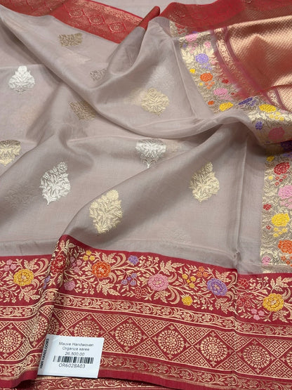 Mauve Handwoven Banarasi Pure Organza Silk Saree