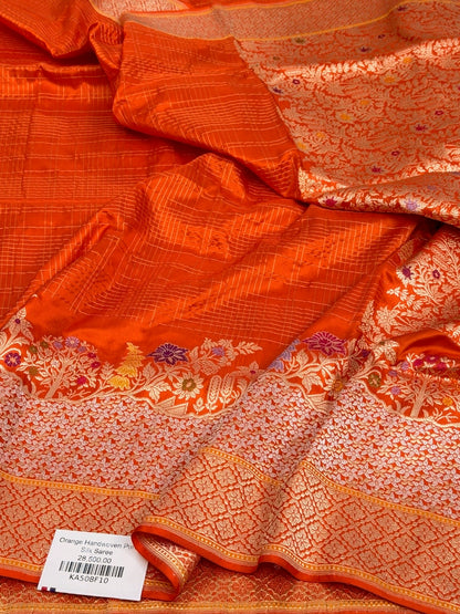 Orange Handwoven Pure Banarasi Katan Silk Saree