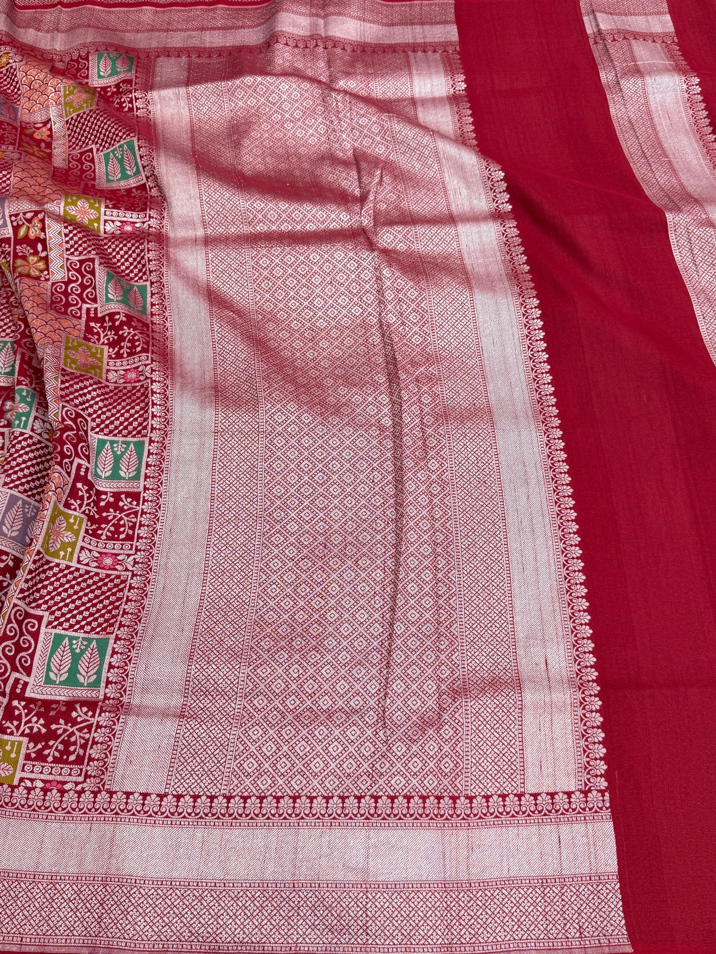 Red Banarasi Pure Tussar Georgette Saree