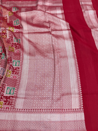 Red Banarasi Pure Tussar Georgette Saree