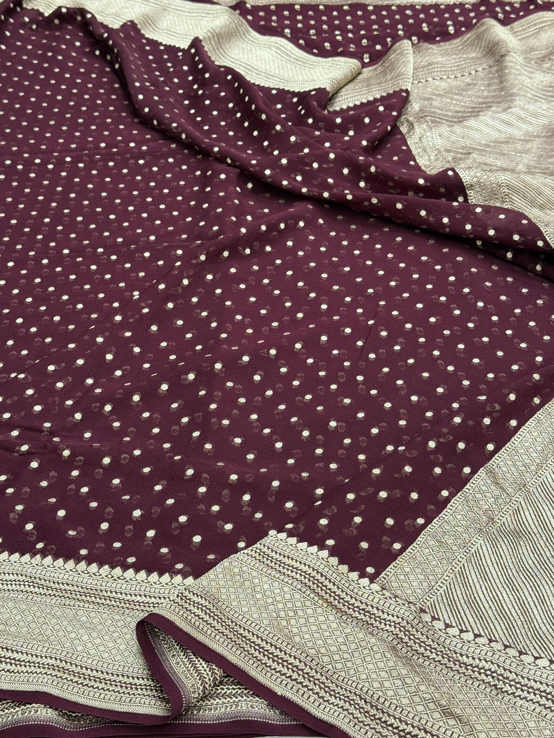 Wine Pure Banarasi Chiffon Georgette Saree