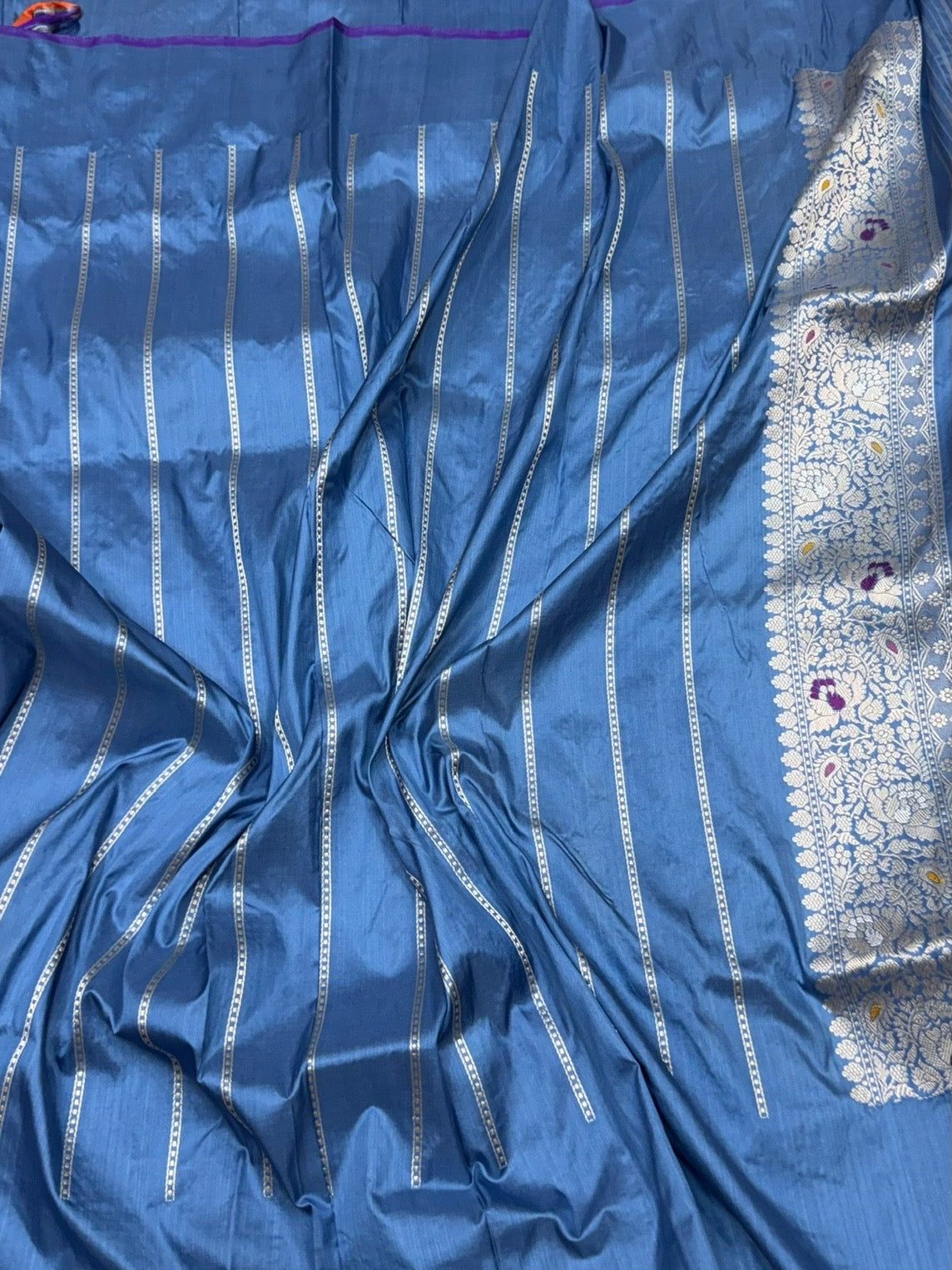 Electric Blue Handwoven Pure Banarasi Rangkaat Silk Saree