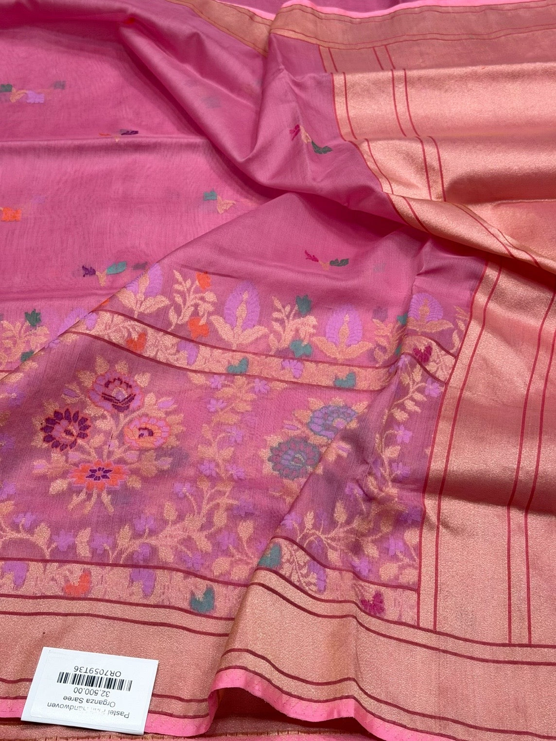 Pastel Pink Handwoven Pure Organza Silk Saree