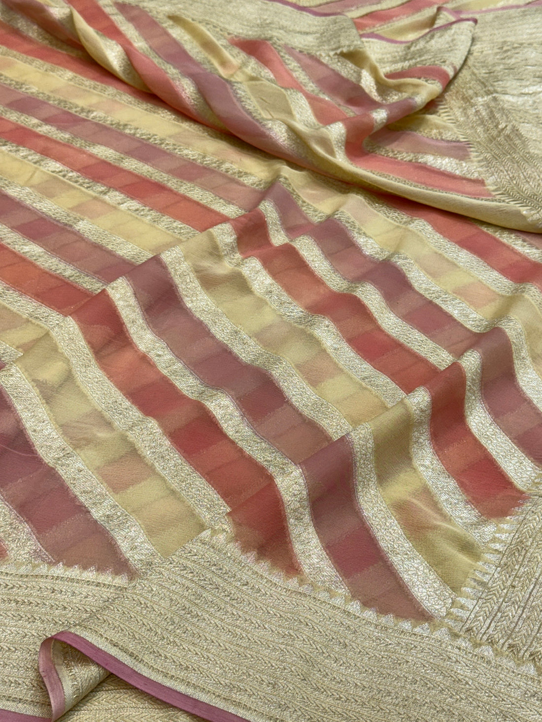 Cream Rangkaat Banarasi Chiffon Georgette Saree
