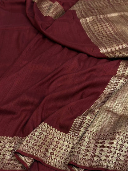 Maroon Handwoven Pure Banarasi Tussar Georgette Saree