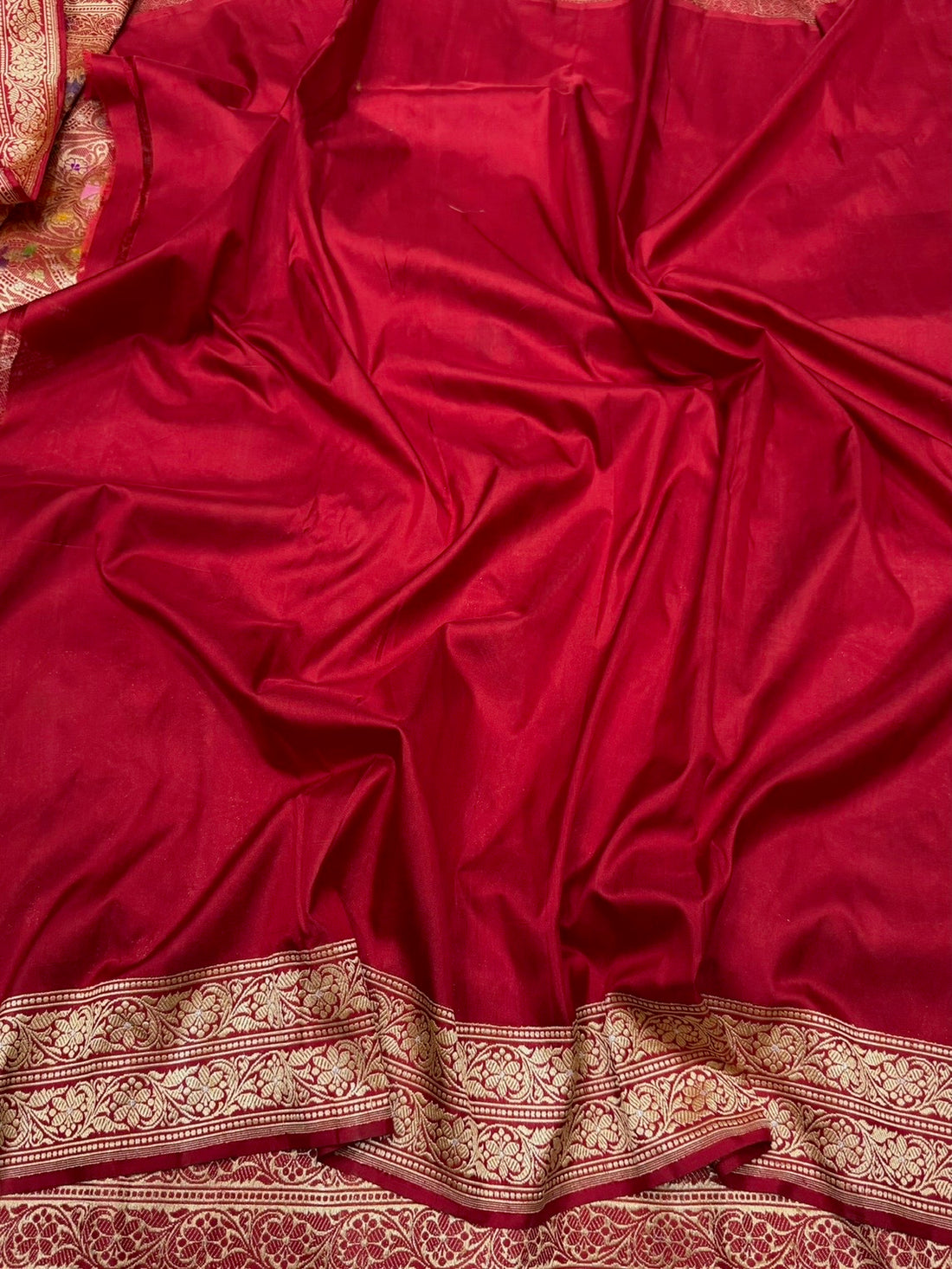 Red Handwoven Kimkhab Pure Banarasi Silk Brocade Saree – 100% Katan Mulberry Silk