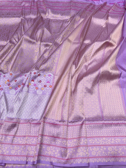 Lavender Handwoven Pure Banarasi Silk Kadwa Saree – 100% Pure Katan Mulberry Silk, Premium Brocade Weave