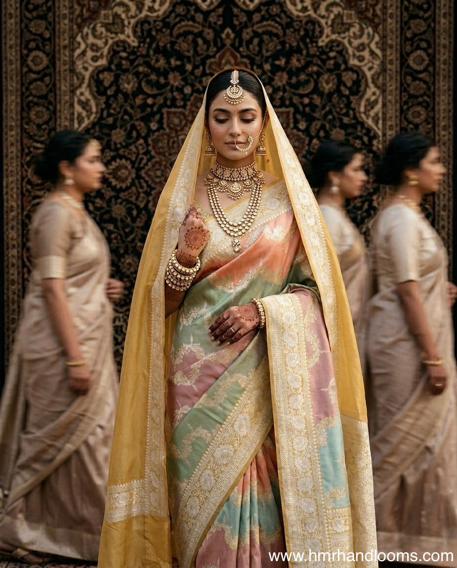 Yellow Handwoven Pure Banarasi Rangkaat  Saree