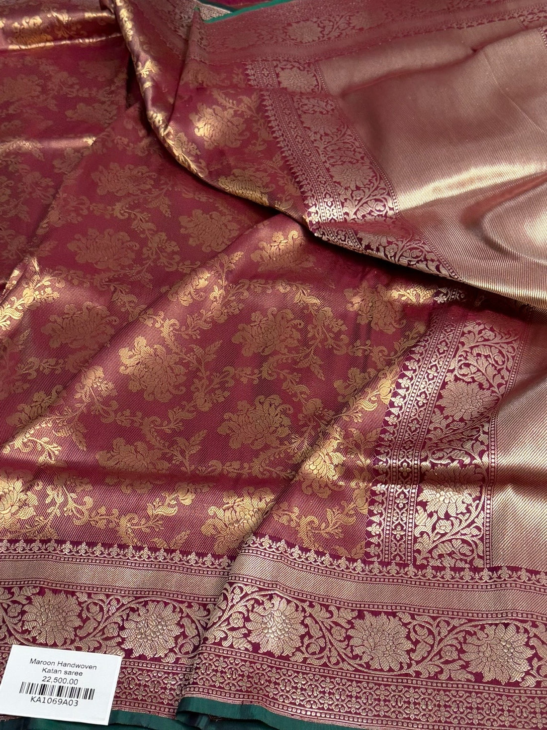 Maroon Pure Silk Brocade Saree in Katan Mulberry Silk