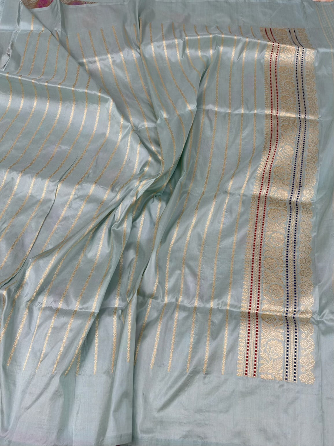 Powder Blue Handwoven Rangkaat Pure Banarasi Silk Saree
