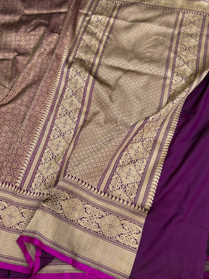 Magenta Pure Banarasi Silk Brocade Saree in Katan Mulberry Silk – Classic Banaras Weave