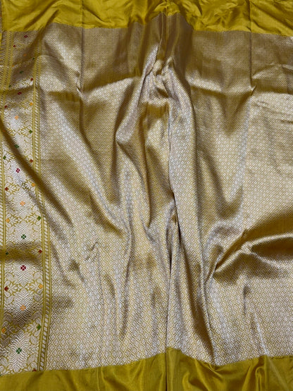 Mustard Yellow Handwoven Pure Banarasi Ektara Silk Saree
