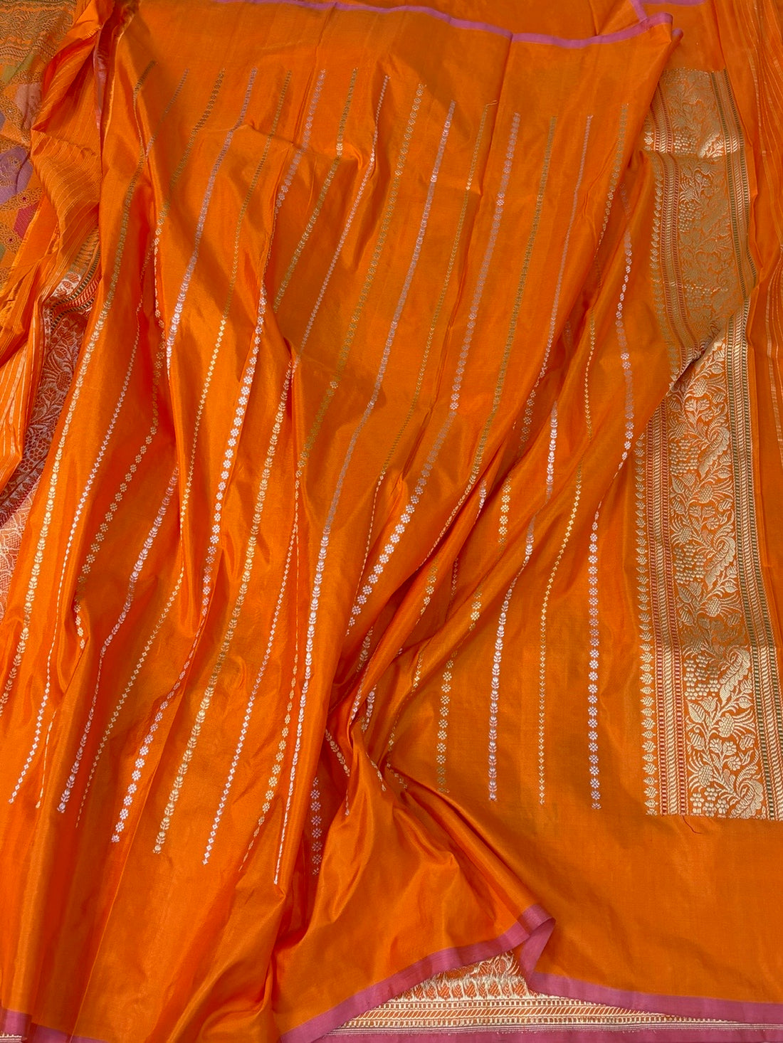 Orange Handwoven Rangkaat Pure Banarasi Silk Saree