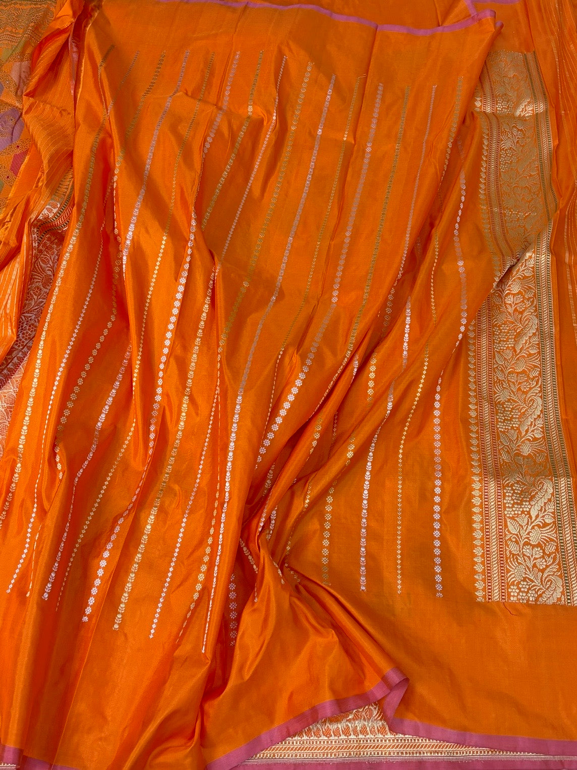 Orange Handwoven Rangkaat Pure Banarasi Silk Saree