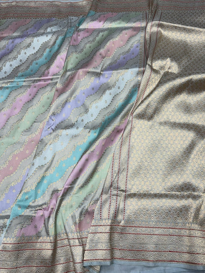Ash Grey Handwoven Pure Banarasi Rangkaat Silk Saree