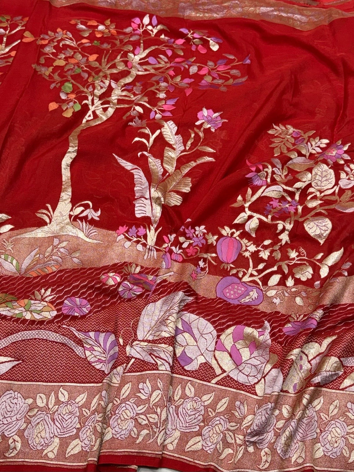 Red Pure Banarasi Chiffon Georgette Saree