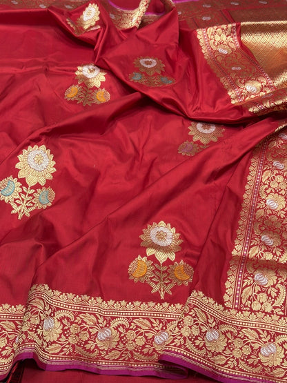 Red Handwoven Pure Silk Banarasi Saree
