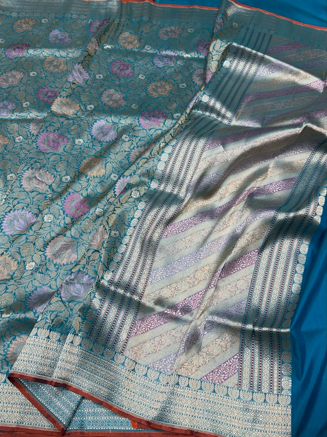 Peacock Blue Handwoven Pure Banarasi Brocade Saree
