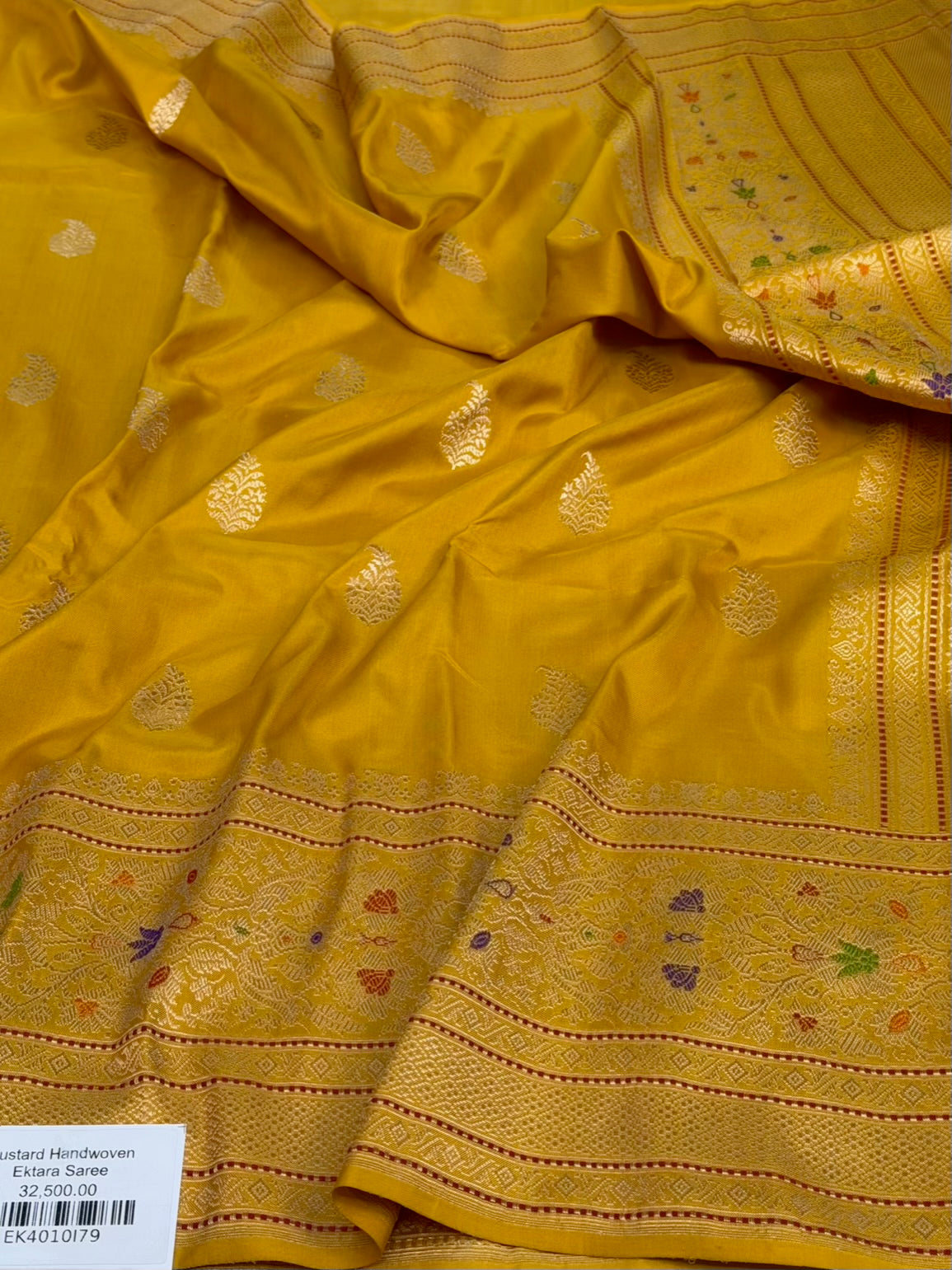 Mustard Yellow Handwoven Pure Banarasi Ektara Silk Saree