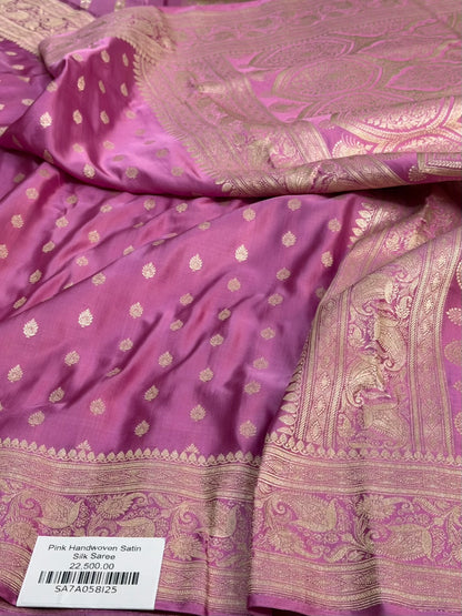 Gajiri Pink Handwoven Vintage Pure Banarasi Satin Silk Saree