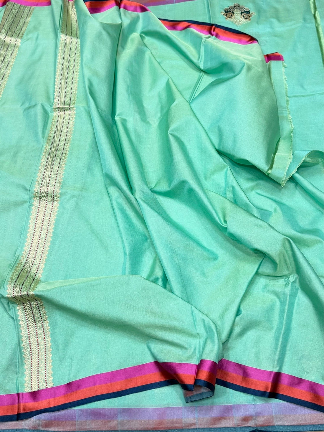 Sea Green Handwoven Pure Banarasi Ektara Silk Satin Border Saree