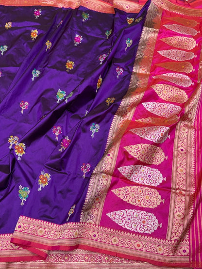 Purple Handwoven Pure Banarasi Silk Saree – Katan Silk, Minakari Kadwa Weave &amp; Traditional Craftsmanship