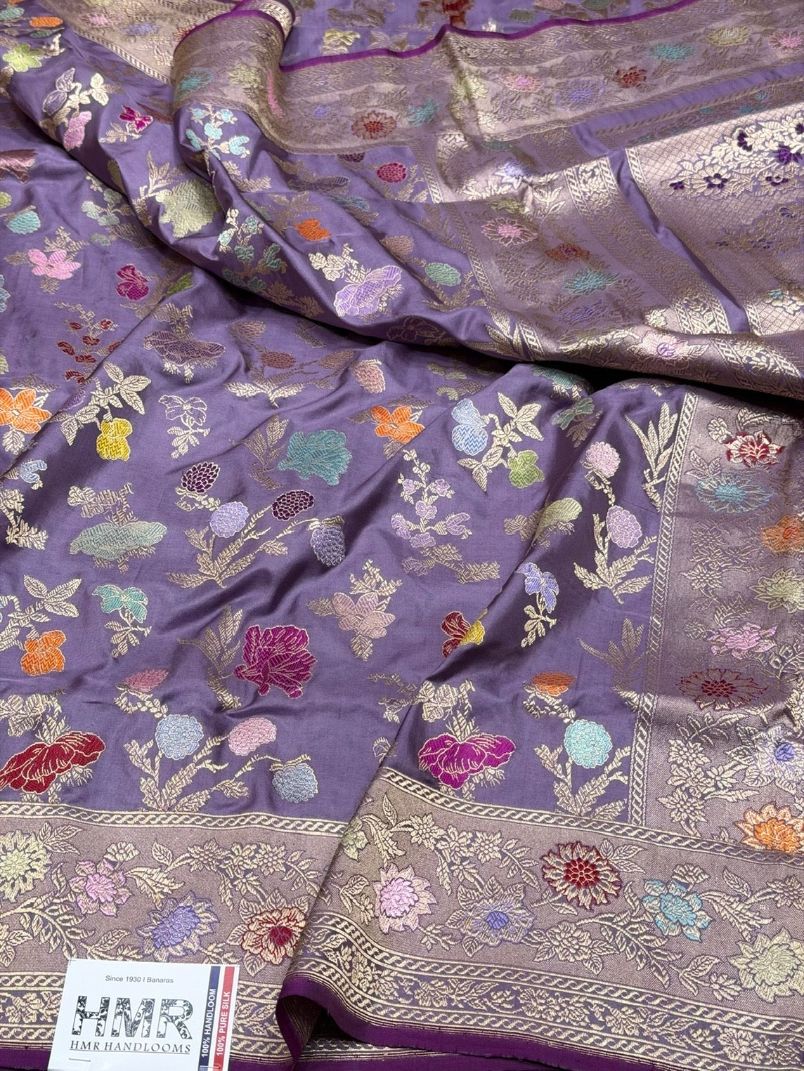 Mauve Handwoven Pure Banarasi Silk Saree in Kadwa Weave – Katan Mulberry Silk