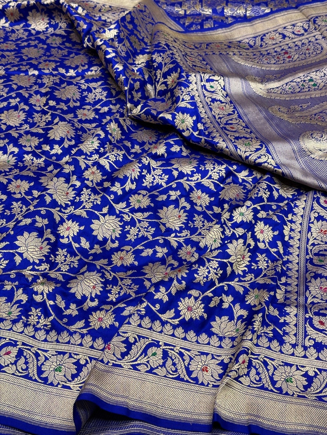 Royal Blue Handwoven Pure Banarasi Silk Saree – Kadwa Weave in 100% Katan Mulberry Silk