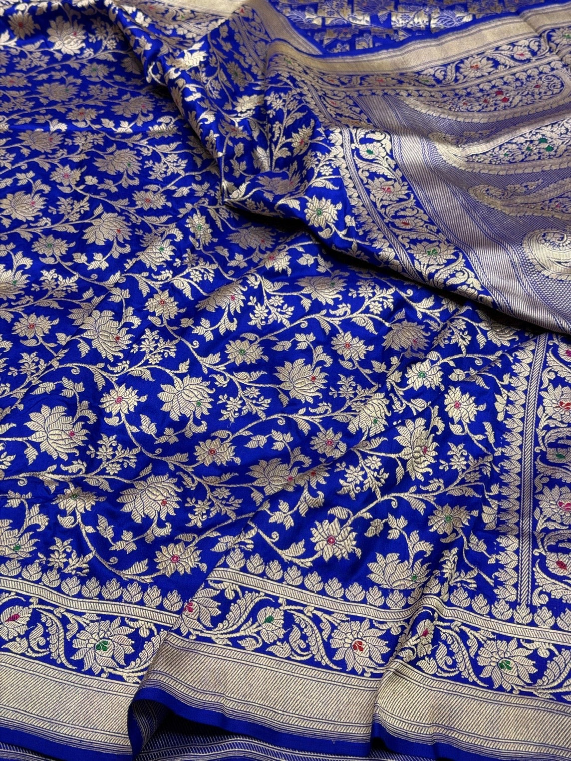 Royal Blue Handwoven Pure Banarasi Silk Saree – Kadwa Weave in 100% Katan Mulberry Silk