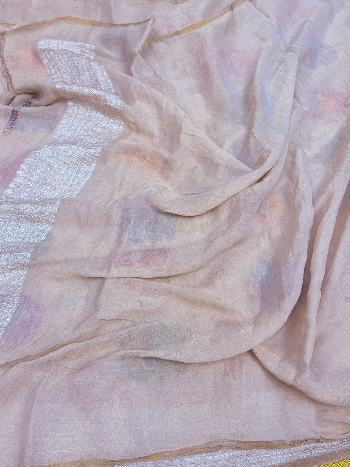 Blush Peach Handwoven Pure Tissue Tussar Georgette Saree