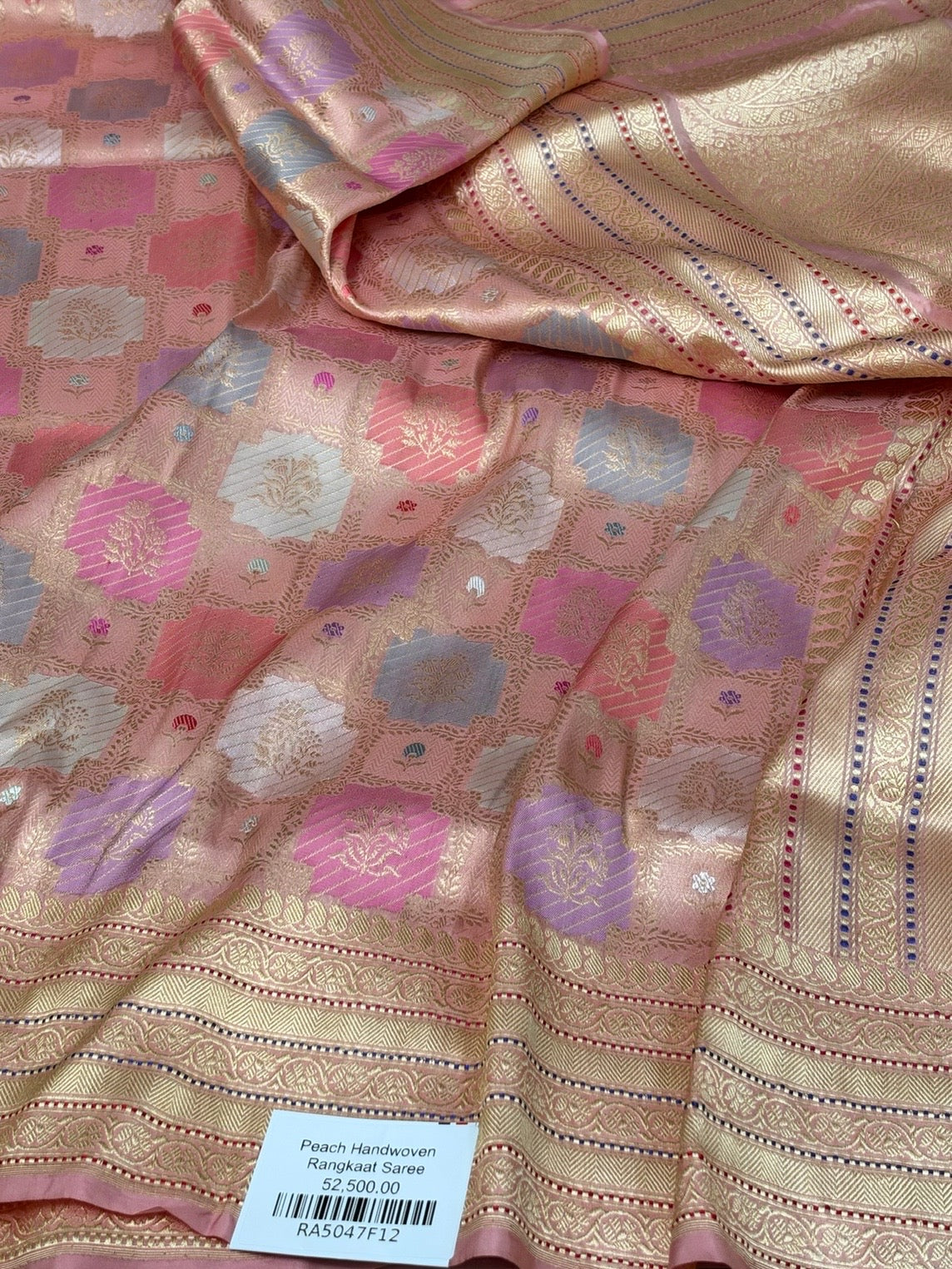 Peach Handwoven Pure Banarasi Rangkaat Silk Saree