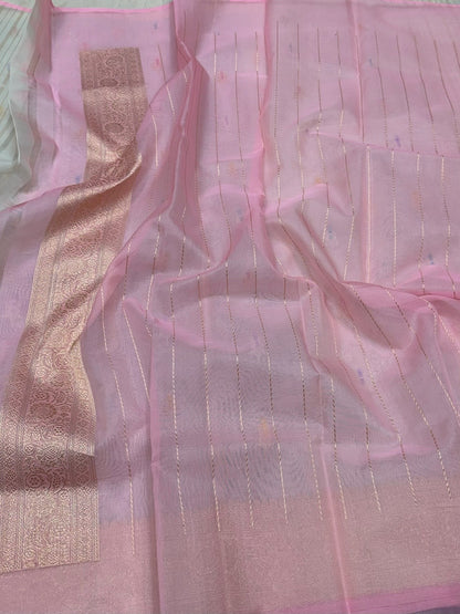 White Handwoven Pure Banarasi Organza Silk Saree