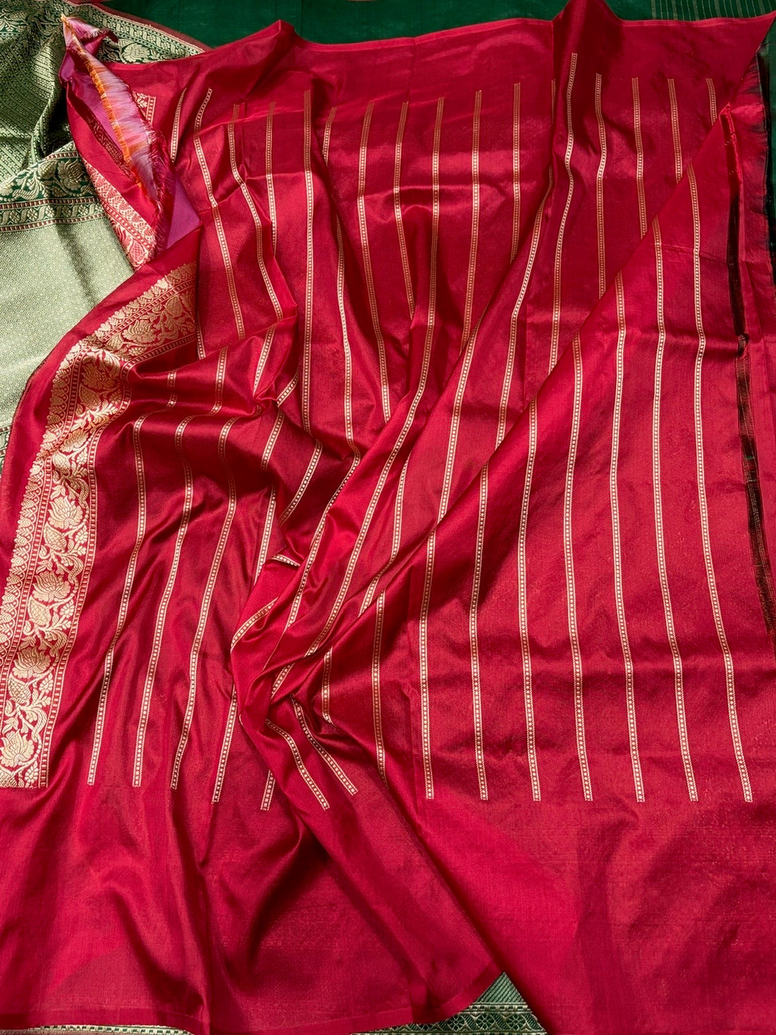 Bottle Green Handwoven Pure Banarasi Silk Brocade Saree